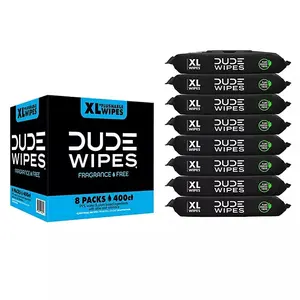 Dude Wipes XL Flushable Wipes - 8ct Fragrance-Free 400 Wipes for Personal Hygiene, Travel, and Home Use Napkin Toilet Disposable