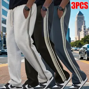 Clean Gent Men’s Casual Sports Pants, 3/2/1 Pack — Classic Solid Color High-Quality Straight-Leg Long Pants, Loose, Comfortable, Breathable Fitness Sportswear Bottoms for a Casual Style.