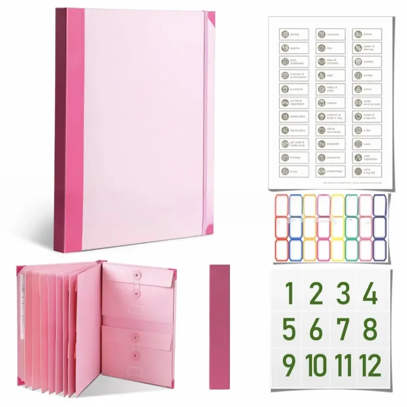 Document Organizer Folio with Labels - Office Accessories, Storage, Files Organizer for Monthly Bill Management, Paper Organization of Bills, Checks, Birth Certificates