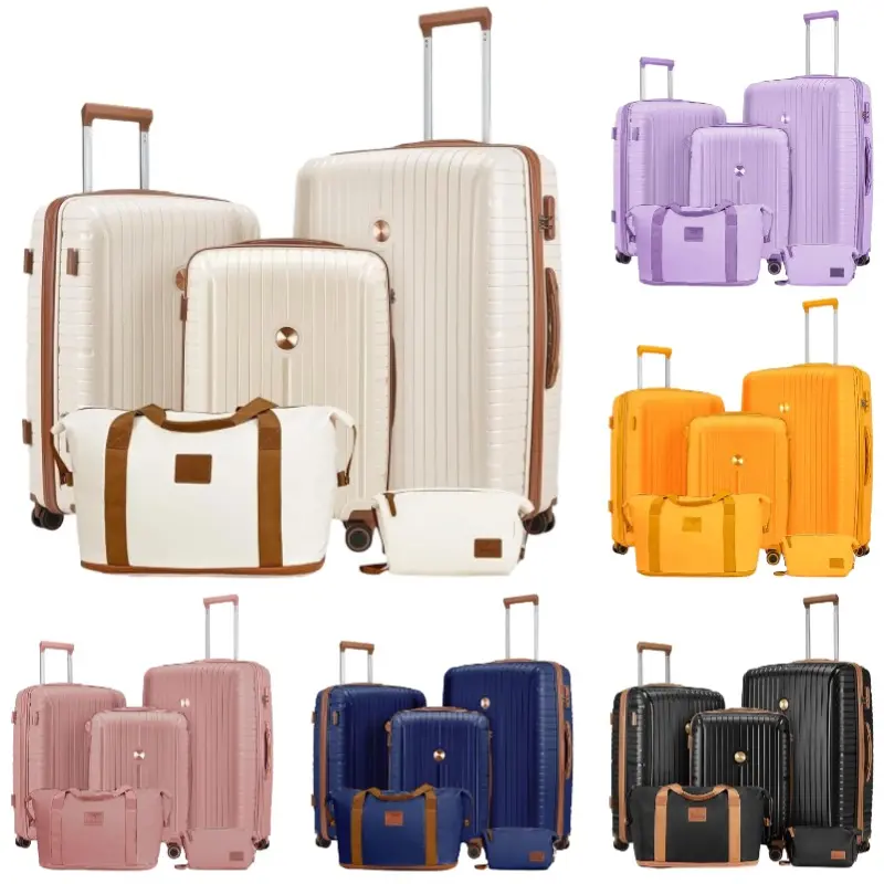5-Piece Travel Luggage Set, PP Hardshell Lightweight Durable Suitcase with Expandable Waterproof Duffel Bag and Small Toiletry Bag, TSA Lock, Spinner Wheels