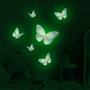 1pc bubble-texted butterfly luminous decorative stickers that glow in the dark, self-adhesive vinyl detachable home decorative stickers, Luminous wall sticker, glass decorations, festival and party decoration