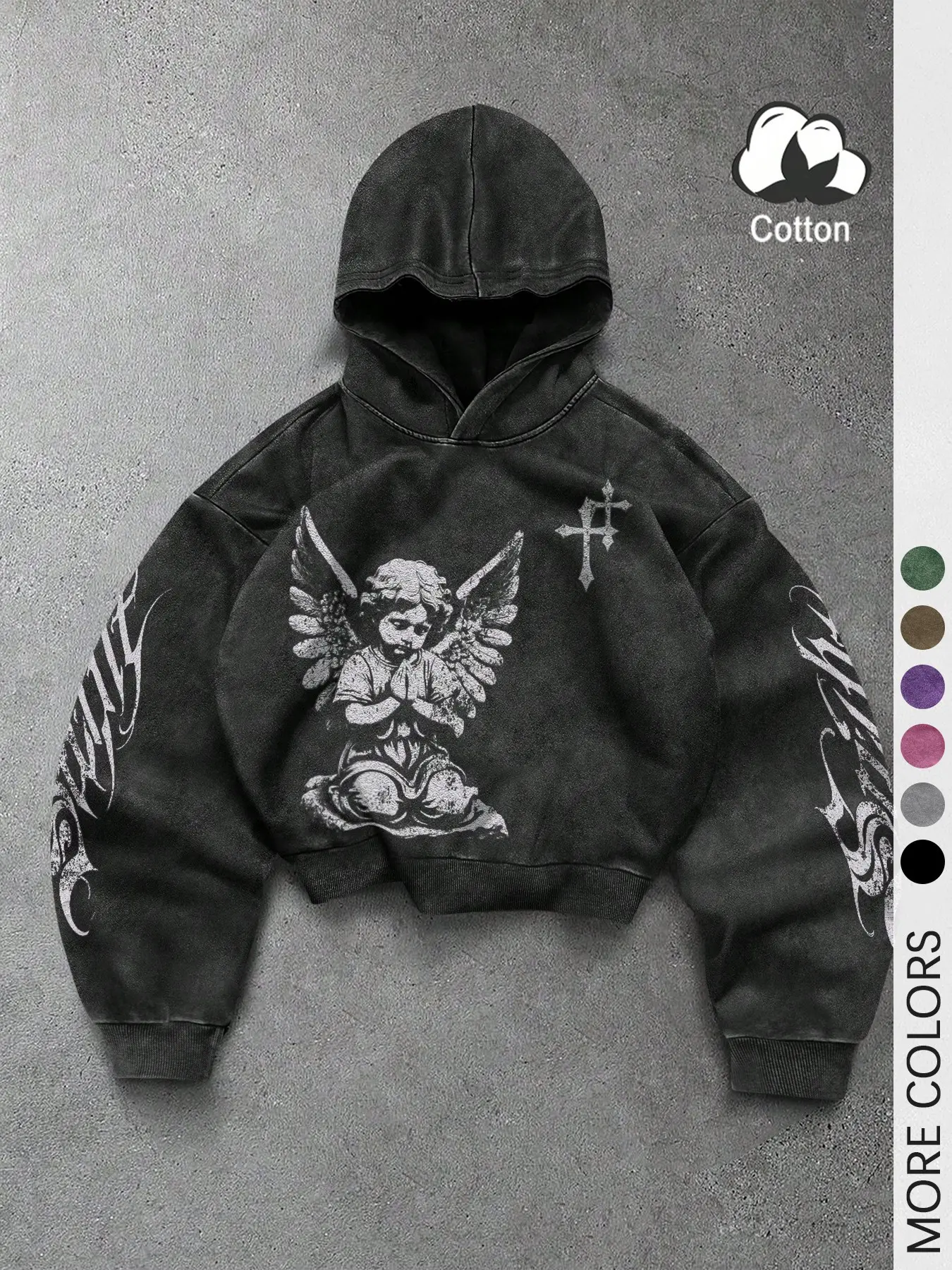 トップス 00s Fur Angel Heart Graphic Zip Hoodie Zip up hoodie with baby angel that says vintage - TikTok Shop