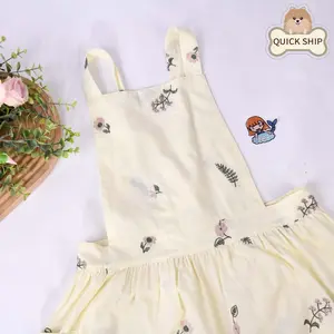 Light Yellow Embroidery Full Apron With Pockets, Cotton & Linen Dress for Women,Wife, Birthday Gifts