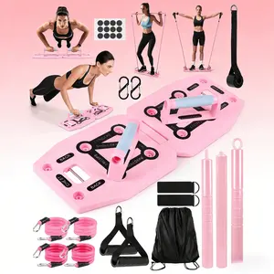 Women's Pink Fitness Accessories Kit - Push Up Board, Pilates Bar, Ab Roller, Running & Work Out, No Gym Workout, ABS Material Abdominal Muscle Machine, pilates board, pilates reformer,pilates board workout,pilates kit at home