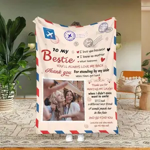 Personalized Best Friend Flannel Blanket - Custom Photo Gift with Heartfelt Message, Soft Plush Throw, All-Season Bedding for Couch or Bed, Sentimental Decor Gift