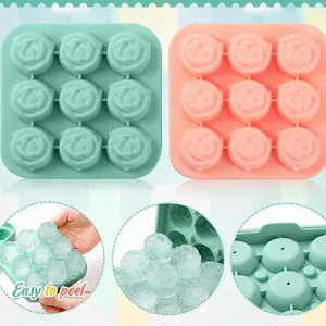9 Grid Rose Shaped Ice Cube Mold, 1 Count Multi-grid Ice Cube Maker, Ice Tray for Home Kitchen Bar Party Beverage