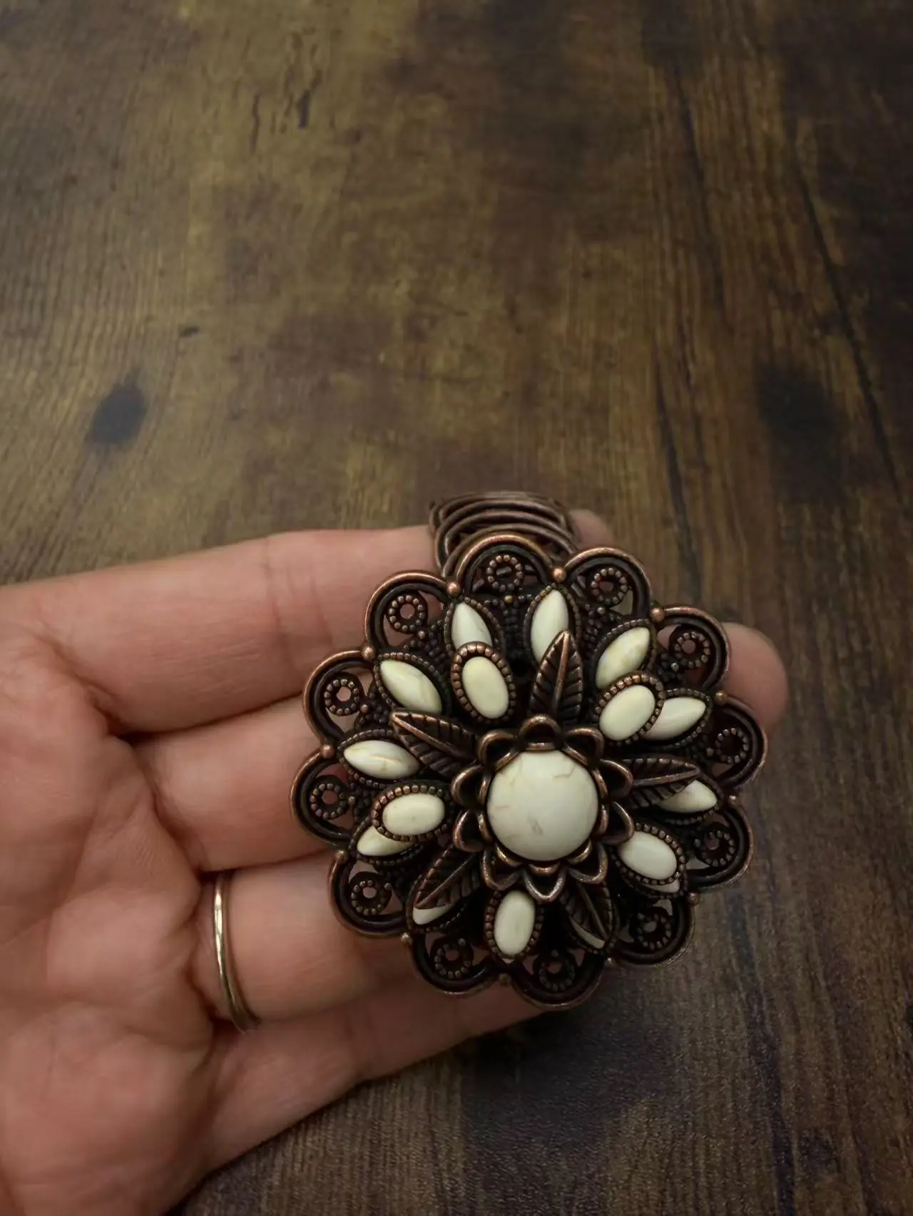 Western Floral Turquoise-Style Cuff Bracelet Vintage Copper Cowgirl Jewelry