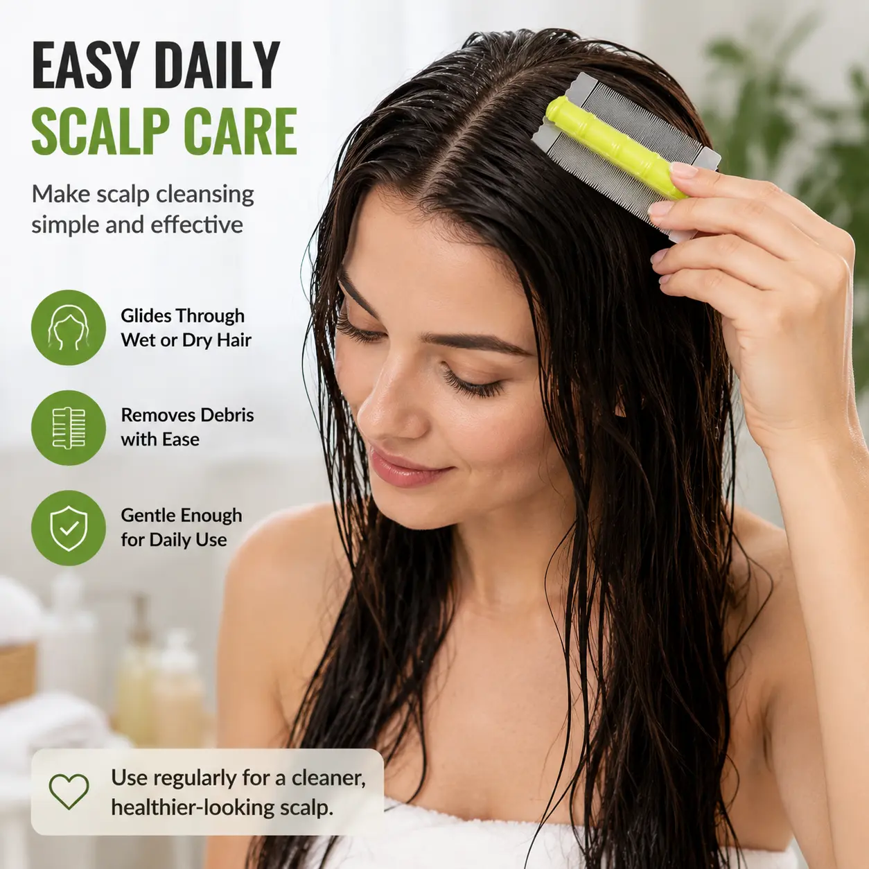 Premium Bamboo Handle Lice Comb 3 Pack Fine Tooth Double Sided Nit Removal Comb Scalp Cleaning Hair Brush for Adults Kids Safe Gentle Head Lice and Nit Eliminator Suitable for All Hair Types