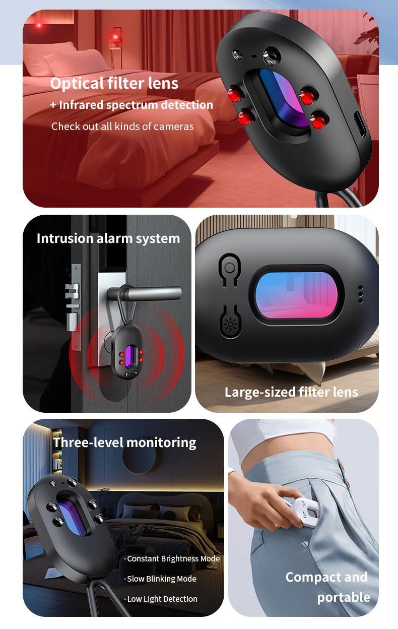 Hidden Camera Detectors, GPS Tracker, Vibration sensor Door and window alarm, Spy Camera Detector,Anti-intrusion, 30H Working Time for Travel, Car, Bathroom, Office, Hotel, Airbnb, Rental