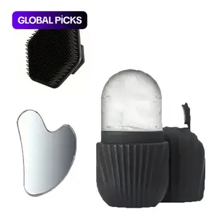 3 Piece Facial Cleansing Tools Set, Stainless Steel Heart Shaped Gua Sha Board, Ice Rolling Tool, Ice Roller, Soft Silicone Face Brush, Facial Cleanser Brush for Skincare Soothing #GLOBAL PICKS