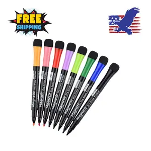 Magnetic Dry Erase Markers - Fine Tip, Assorted Colors, 8 Pack, Low Odor