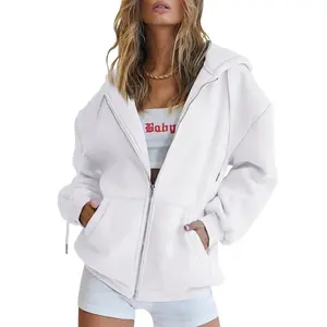Women's Cute Hooded Sweatshirt Oversized Zip-Up Jacket with Drawstring for Teen Girls Casual Pullover for Fall