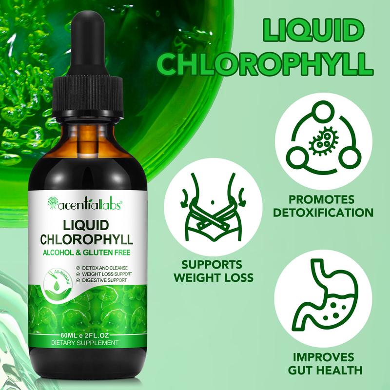 Acentiallabs Liquid Chlorophyll Drops 4 Month Supply Natural Deodorant Detox Gut Support Liver Dietary Vitamin Edible Fitness Supplement