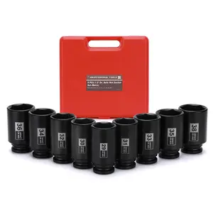 CASOMAN 1/2- Inch Drive Deep Spindle Axle Nut Impact Socket Set, 6 Point, CR-MO, Metric, 29mm-38mm, 9-Piece 1/2" Dr. Deep Impact Socket Set,#TikTokShopBlackFriday