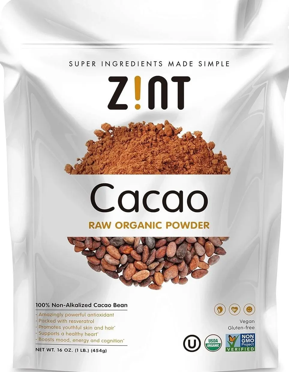 Zint Organic Cacao Powder (16 oz): Raw Non-Alkalized Chocolate With Powerful Antioxidants and Resveratrol