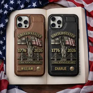 250th Anniversary Personalized Leather US Army Wallet Phone Case, Custom Name Patriotic Military Gift