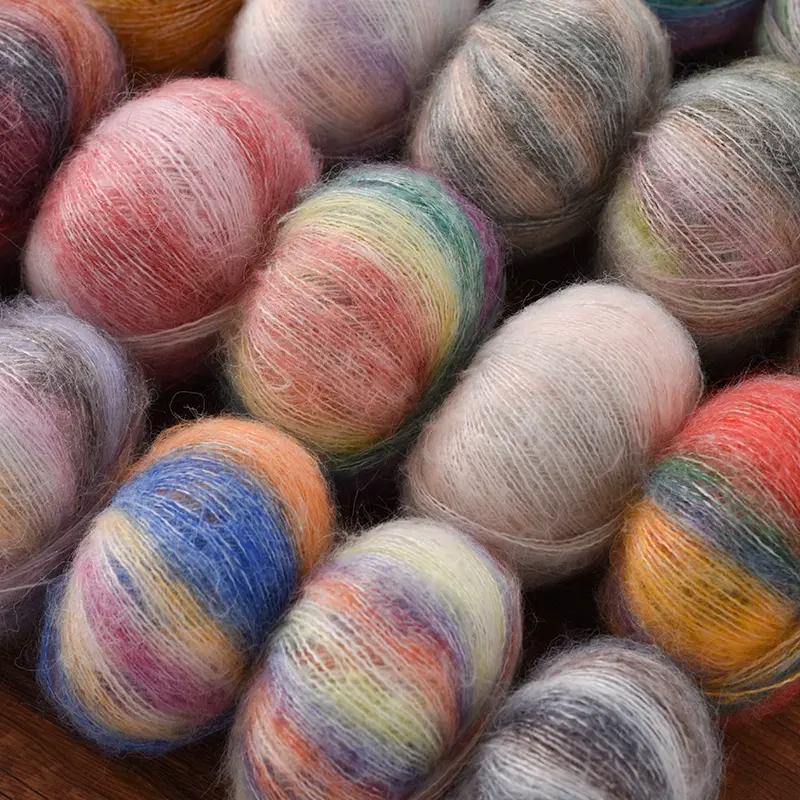 10 Skeins Gradient Mohair Silk Yarn - Rainbow Hand Knitting Wool for Scarf Hat Shawl, Luxury Chunky DIY Craft Supply, Diy Knitting Supplies