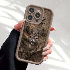 Featuring a Trendy Camouflage Forest Elk Design TPU Case for iPhone 17 Pro Max 16 16e 15 14 Plus 13 12 Mini 11 Air X XS Straight Edge Drop-Resistant Rugged Durable Cover Shell Gift 2D printing