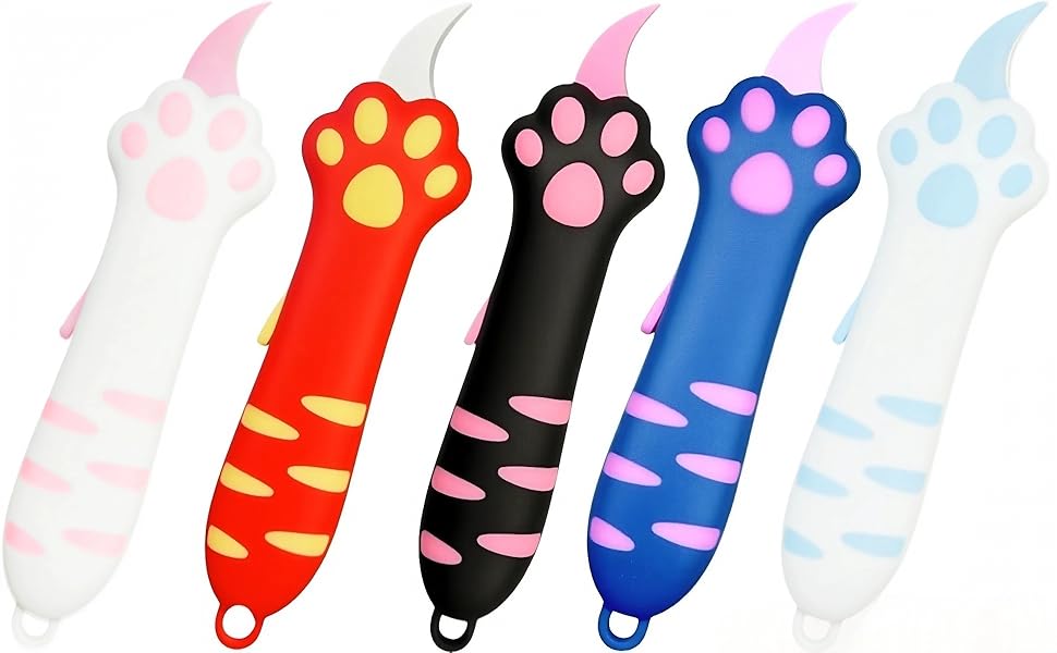 Cat Paw Box Cutter, 2026 New Retractable Cat Claw Knife Cute Cat Box Paper CutterPortable Cat Retractable Knife (black)