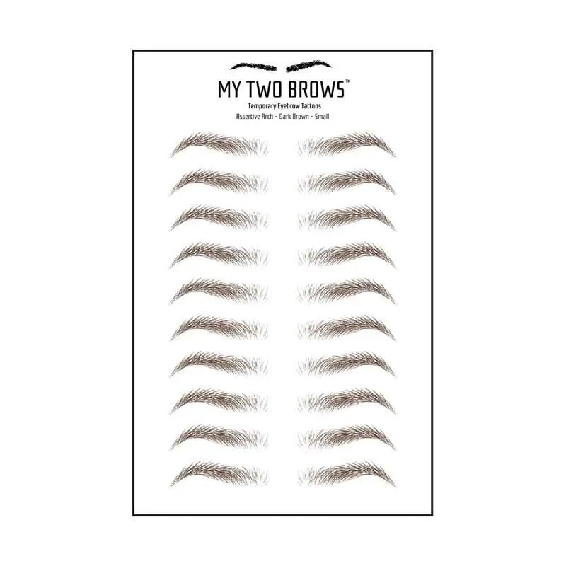 (10 pairs) Dark Brown Temporary Eyebrow Tattoo - Small Size - Waterproof & Smudgeproof - Assertive Arch Style Eyebrow Stickers - Sheet Lasts up to 30 Days - Won't Work on Existing Brows