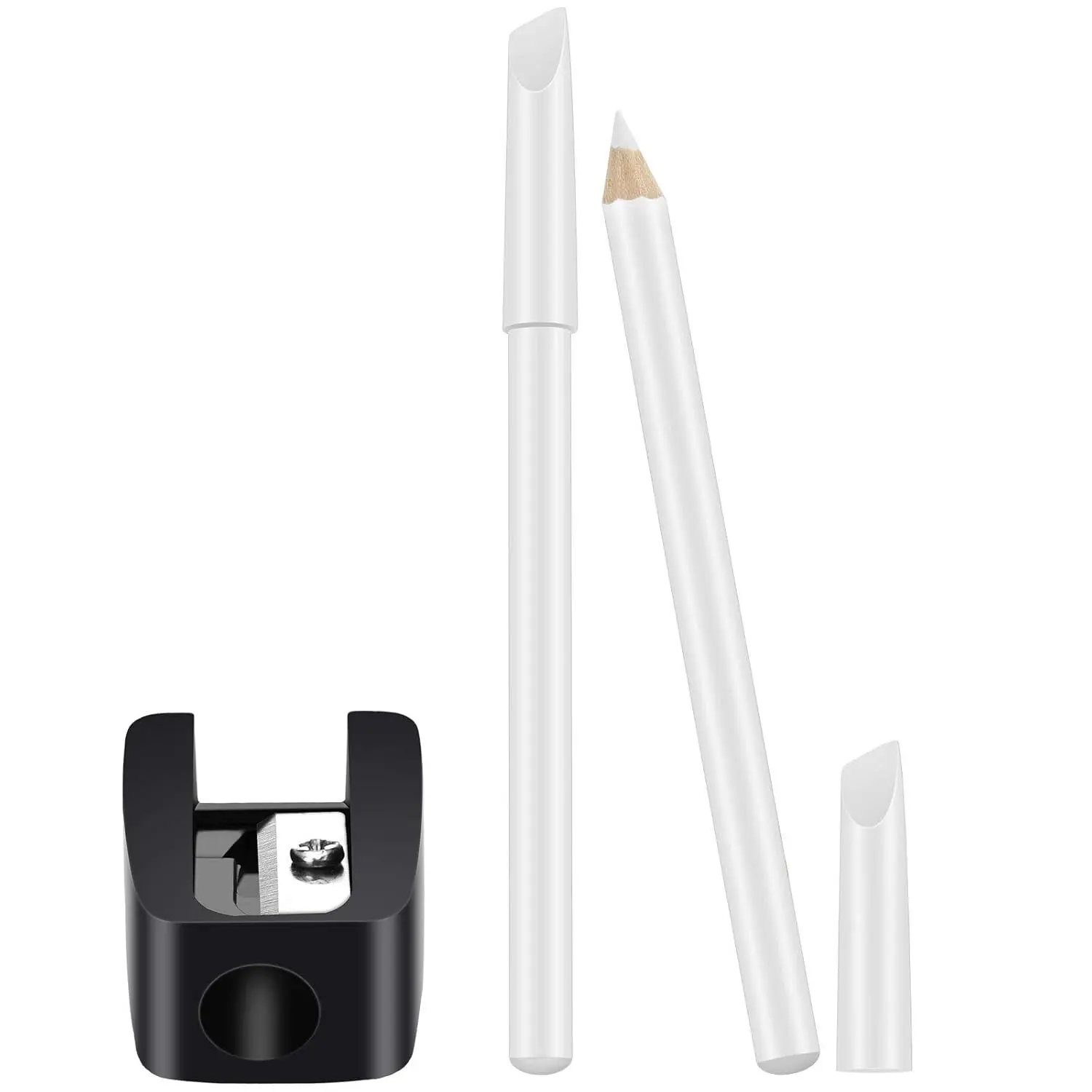 2 Pieces White Nail Pencil and Pencil Sharpener Set, 2 In1 Nail Whitening Under French Fingernail with Cuticle Pusher and Handheld Sharpener for DIY Art Manicure Supplies