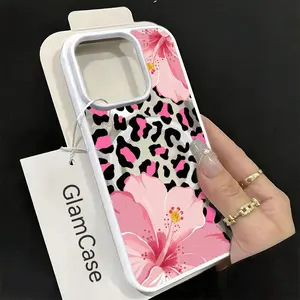 Pink Leopard Flower Phone Case， Tropical Chic Style for iPhone 17 16 15 14 13 12 11 Plus Pro Max.