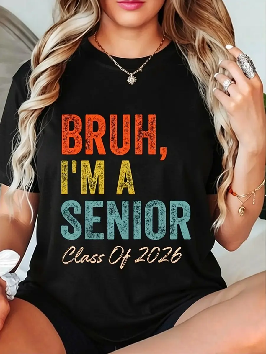 Men's 100% Cotton Casual Short-Sleeve Streetwear Tshirt Top - Customizable, Unisex Day Apparel for Class Of 2026 Senior Graduation, Sporty