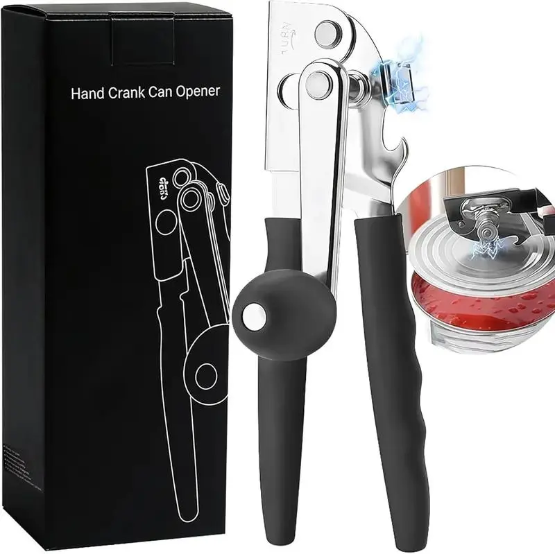Commercial Can Opener Heavy Duty Manual Can Opener, Hand Crank Can Opener with Soft Handles & Oversized Knob, Stainless Steel Commercial Grade Can Opener with Magnetic Tip & Bottle Opener, Ergonomic Easy-Turn Crank for Seniors, Restaurant & Outdoor Use