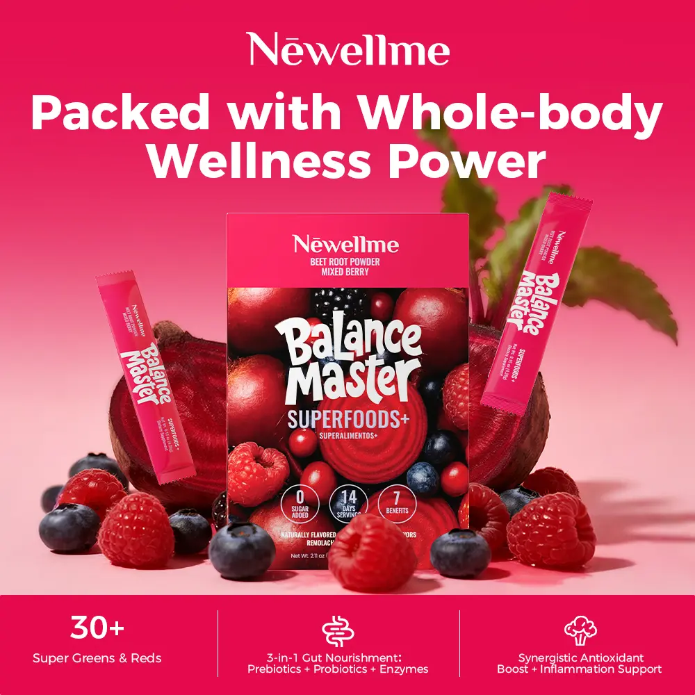 NEWELLME Super Red Food Powder Supports Blood Pressure Benefits Leg Veins Heart & Blood Vessel Health with Beetroot Extracts 14 Bottles per Box