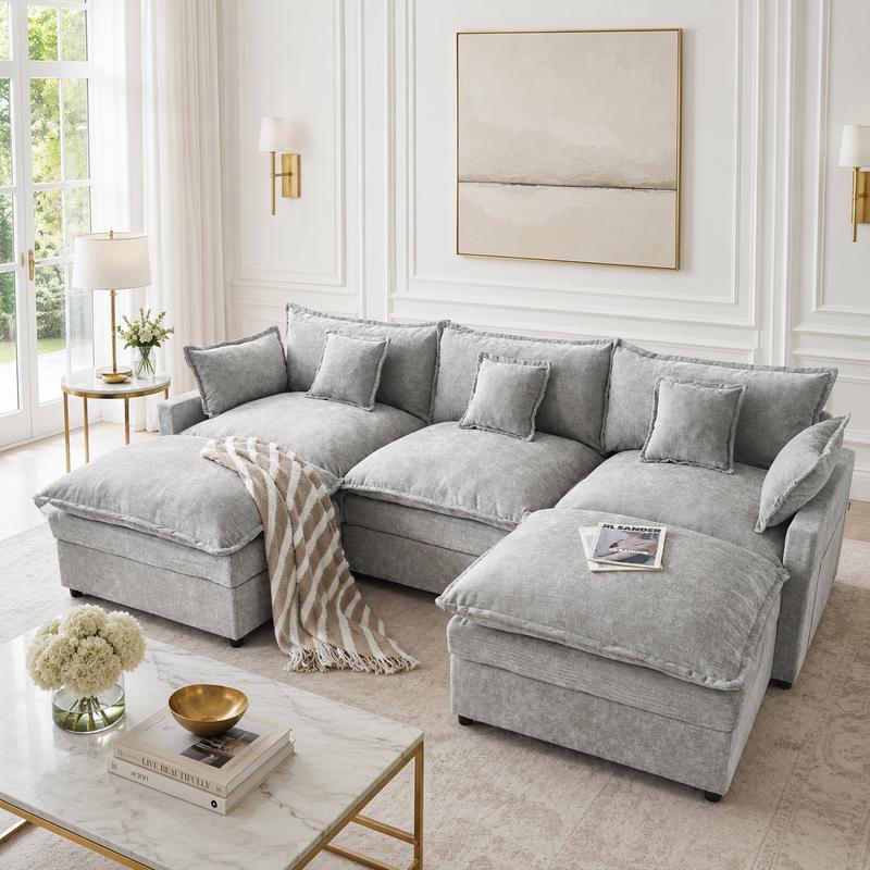 【2 Packages Shipping】OOSWIFT 108" Cloud Couch You’ll Never Want to Leave – U Shaped Deep Seat Sofa, Sink-In Comfort, 2 Ottomans, The Ultimate Lazy Living Room Setup
