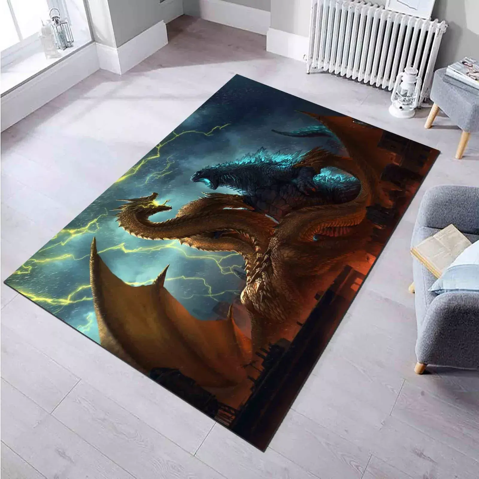 Godzilla Decor, ,Cool Rug, Godzilla,Kids Room Rug, Child Rug, Gift For Him,