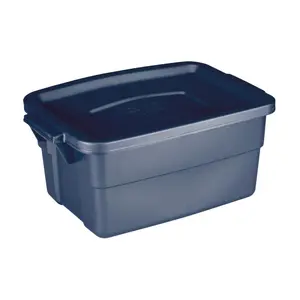 212 MAIN 3 gal Roughneck Tote with Lid, Rubbermaid Design, Blue Metallic Base & Snap Lids for Secure Carry, Home Organizer Storage Box