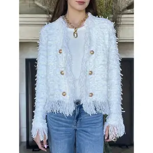 Elegant Plus Size Knit Cardigan Sweater Coat, Round Neck Button Front Plaid Design, Short Style Women's Fashion Outerwear