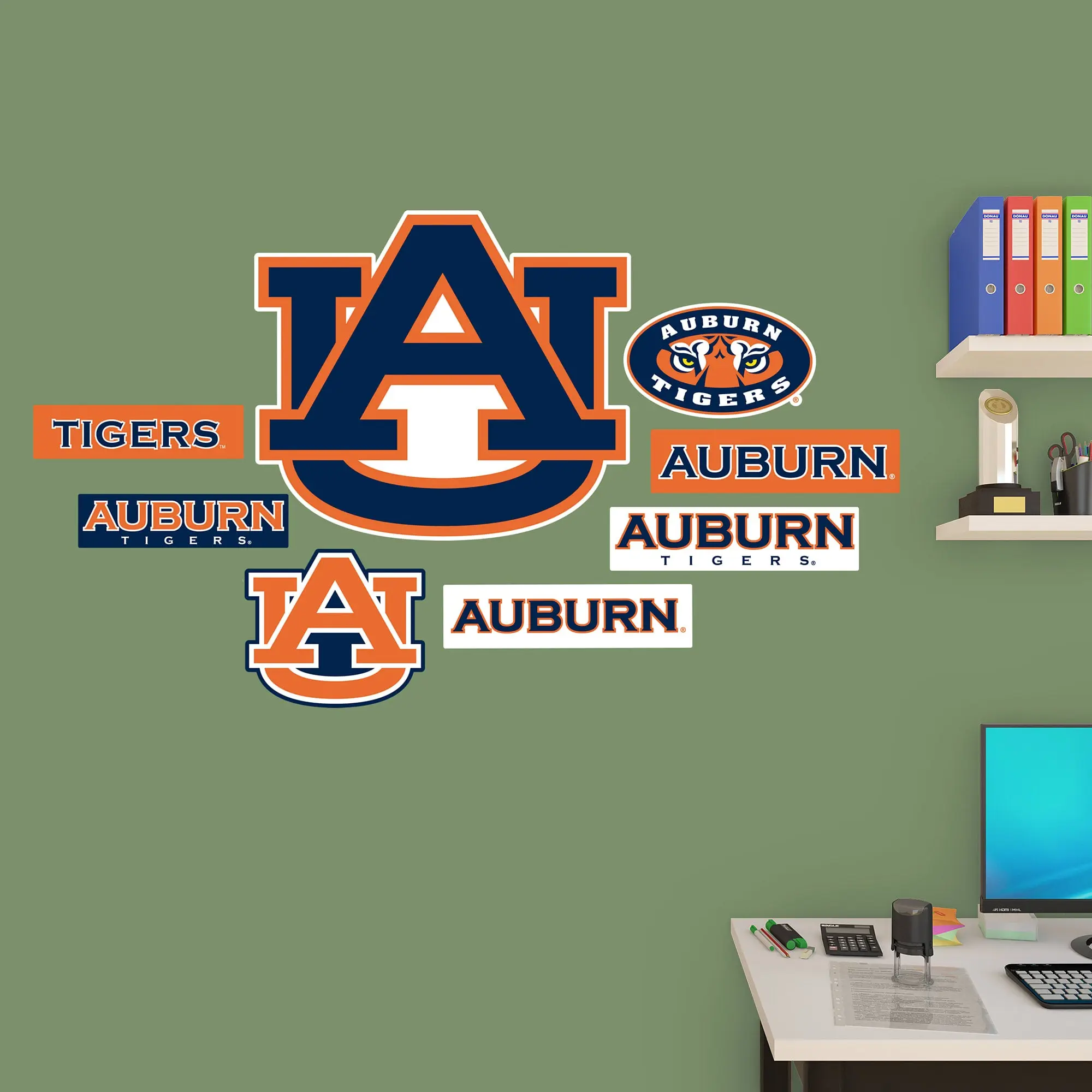Official NCAA Auburn Tigers RealBig Logo Assortment Reusable Vinyl Printed Wall Stickers - Home Decor, House Decor for Customizing Walls, Game Day Cheering, Customize Walls