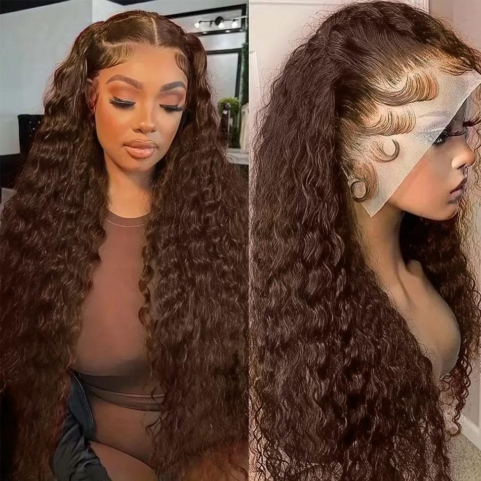 Chocolate Brown Deep Wave lace Frontal Wig 13x4 13x6 Hd Lace 30 32 Inch Curly Wave Lace Front Human Hair Wigs Water Wave Brazilian Human Hair Wigs For Women 180 Density Chocolate Brown Deep Wave lace Frontal Wig 13x4 13x6 Hd Lace 30 32 Inch Curly Wave Lace Front Human Hair Wigs Water Wave Brazilian Human Hair Wigs For Women 180 Density