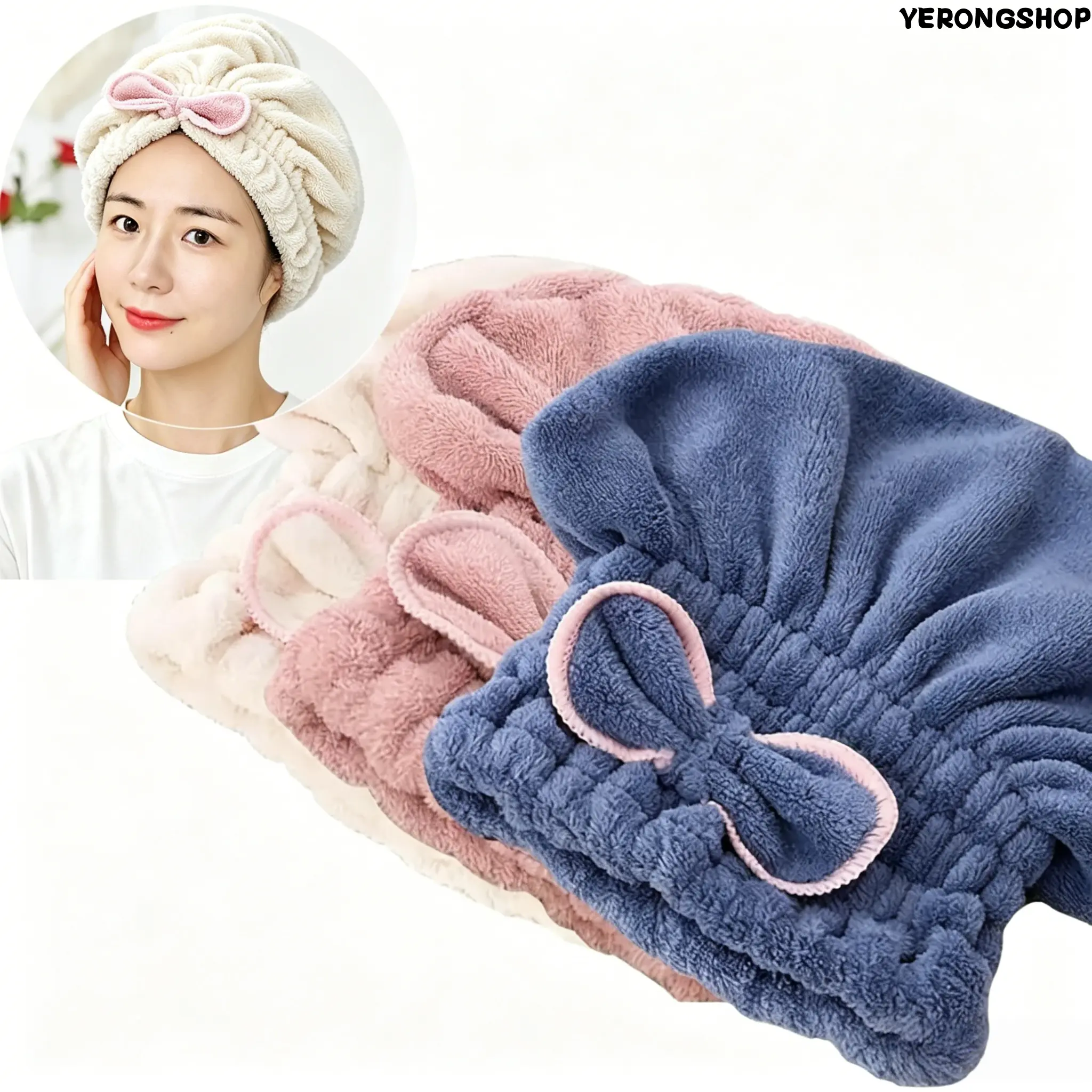 Women's 3-Pack Bowknot Microfiber Hair Turbans, Lightweight Quick-Dry Water-Absorbent Wraps for Makeup Prep, Gym Sessions, Frizz Reduction, Bath Use