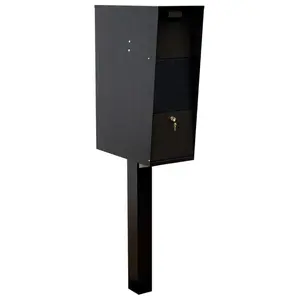 212 MAIN Traditional Outdoor Galvanized Steel Mailbox with Powder Coat, 4 in. Dia. Mounting Post, Locking Lid, Rust-Proof, Durable, Black (Vacation Use)
