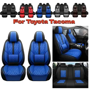 For Toyota Tacoma 2014-2020 2021 2022 2023 Pickup Truck Car 5 Seat Covers Pick-up Full Set Premium Leather Front Rear Cushion Protector Pad Mat with 3D Lumbar Pillow 5 Sit Pickup, Waterproof Breathable Non-Slip Full Surround Design with Storage Bag