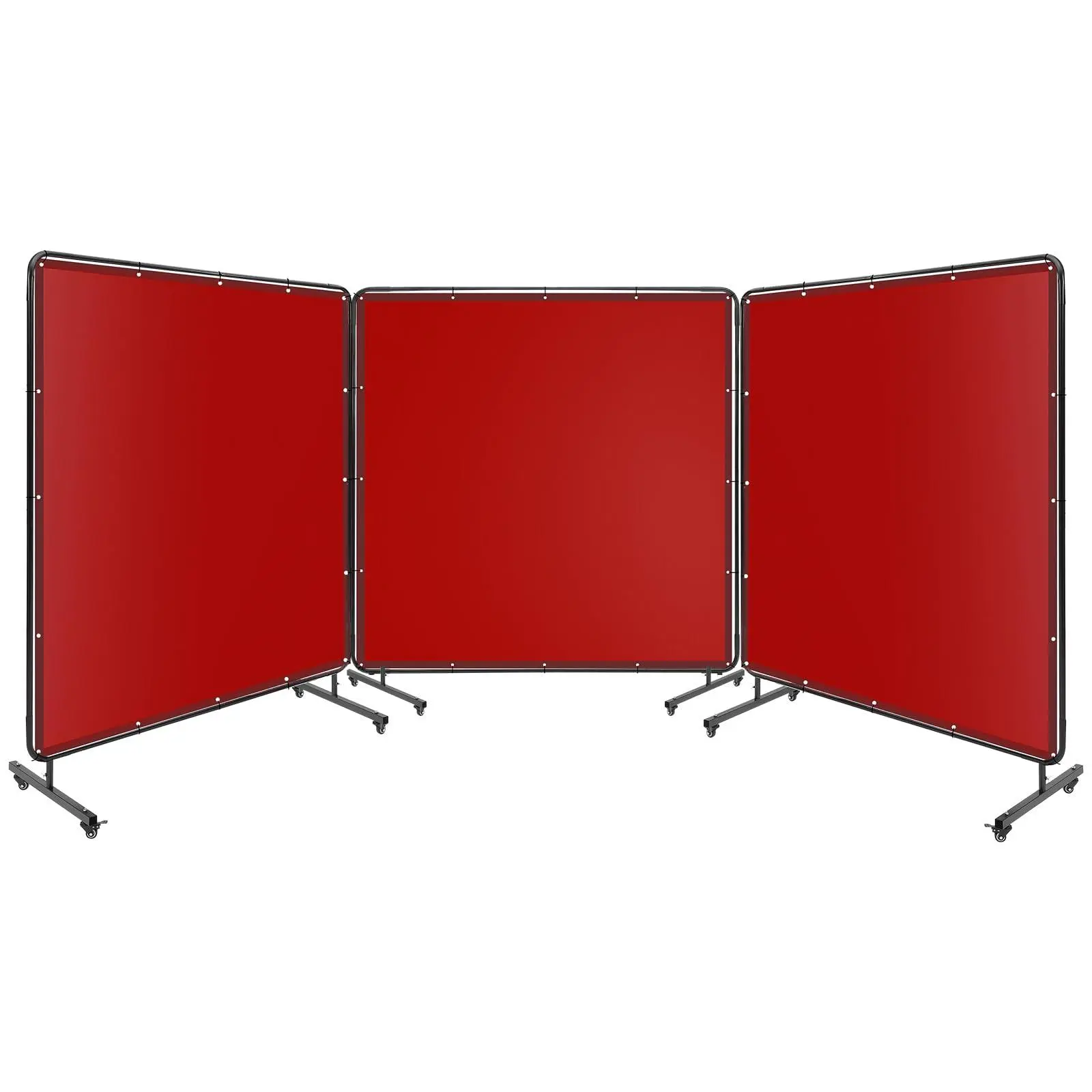 6' x 6' 3 Panel Welding Screen with Frame, Flame-Resistant Vinyl Welding Curtain On 12 Swivel Wheels (6 Lockable), Durable & Portable for Grinding, Workshop, Garage, Red