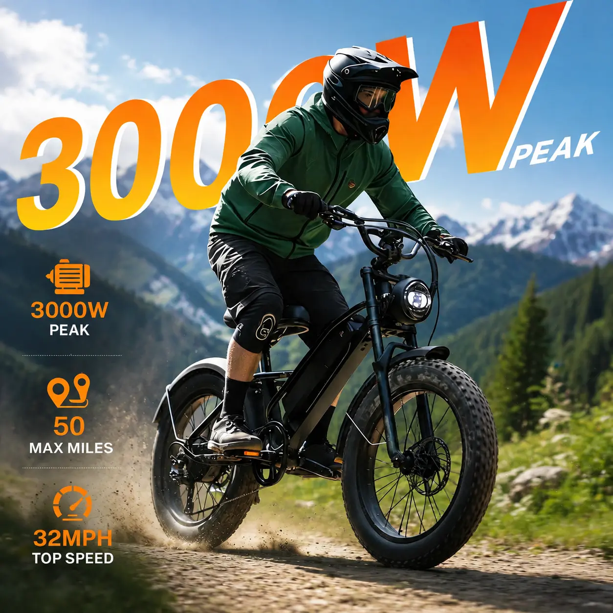 Yoloway YR20 Electric Dirt Bike for Adults, 3000W Peak Power, Up to 32 MPH, 48V 20Ah Removable Battery, 20" Fat Tire Full Suspension All-Terrain Electric Bike, Adjustable Speed Pedal Assist & Disc Brake Set