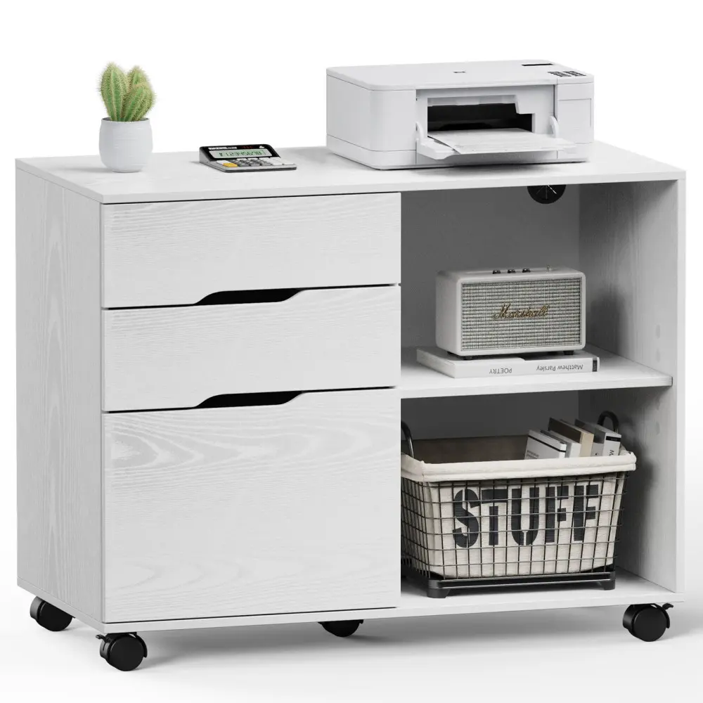 Filing Cabinet, 4-Drawer File Cabinet for Home Office, Mobile Lateral Filing Cabinet, Printer Stand with Open Storage Shelves for Kids Room