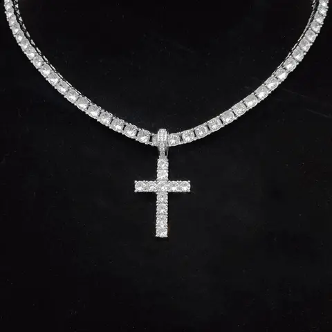 Unisex Easter Rhinestone Cross Pendant Necklace, Hip Hop Necklace, Fashion Elegant All-match Stainless Steel Jewelry Accessories, Rhinestone Pendant Necklaces