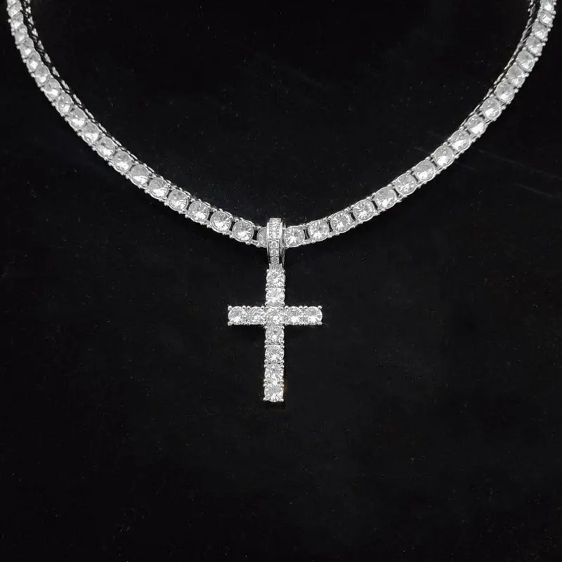 Unisex Easter Rhinestone Cross Pendant Necklace, Hip Hop Necklace, Fashion Elegant All-match Stainless Steel Jewelry Accessories, Rhinestone Pendant Necklaces