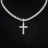 Unisex Easter Rhinestone Cross Pendant Necklace, Hip Hop Necklace, Fashion Elegant All-match Stainless Steel Jewelry Accessories, Rhinestone Pendant Necklaces