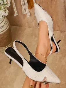 Women's White Tweed Sparkle Pointed-Toe Slingback Pumps Thin Heel Elegant Office Party Dress Shoes Evening Footwear Comfortable Lightweight Fashion Lifestyle Shoes Christmas heartwarming gift