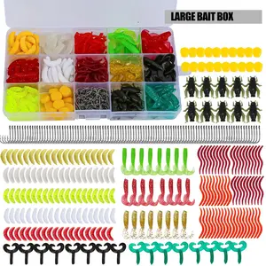 330pcs/15 Grids Fishing Lure Box Set, Soft Worm, Curly Tail, Paddle Tail, Crawfish & Insect Baits, for Freshwater Saltwater Bass Trout Pike Fishing