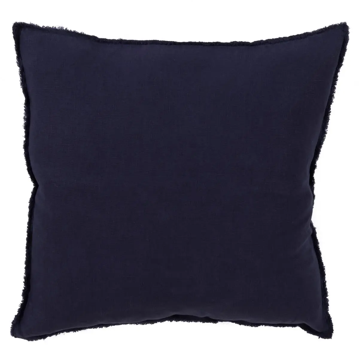 212 MAIN 20 in. Plissement Square Fringed Down-Filled Linen Fabric Cushion - Midnight Blue, Modern Style Padded Cushion