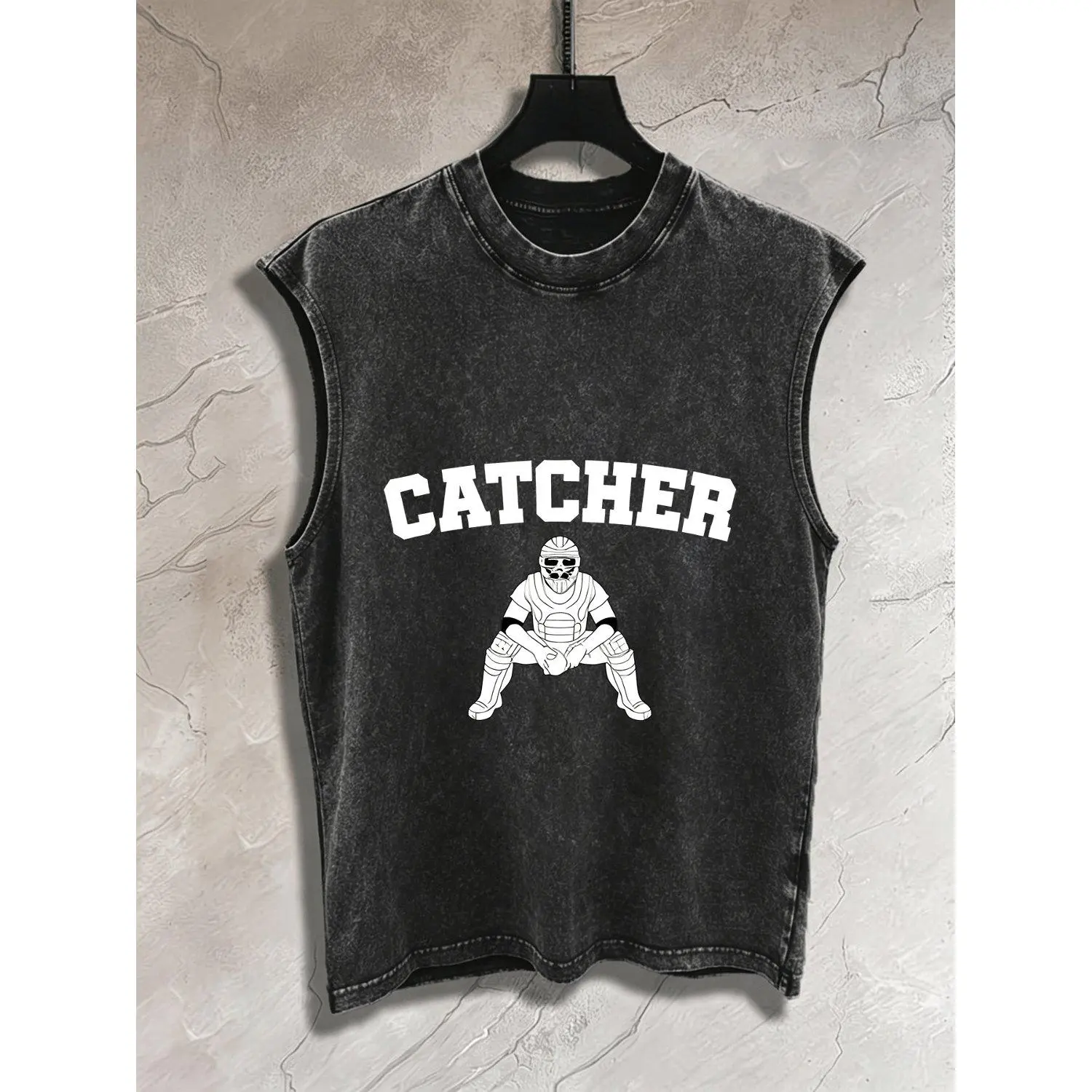 Catcher Baseball Player Silhouette Letter Print Retro Sleeveless Vests Sports Training Leisure Daily Tops