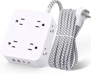 Surge Protector Power Strip - 8 Outlets with 4 USB Charging Ports and 5Ft Braided Extension Cord