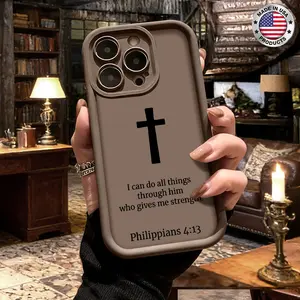 Minimalist Christian Cross Bible Verse Philippians 4 13 Aesthetic Case for iPhone 17 16 15 14 Pro Max 13 12 11 XR XS Plus Air Slim Shockproof Anti Drop Protective Durable TPU Cover